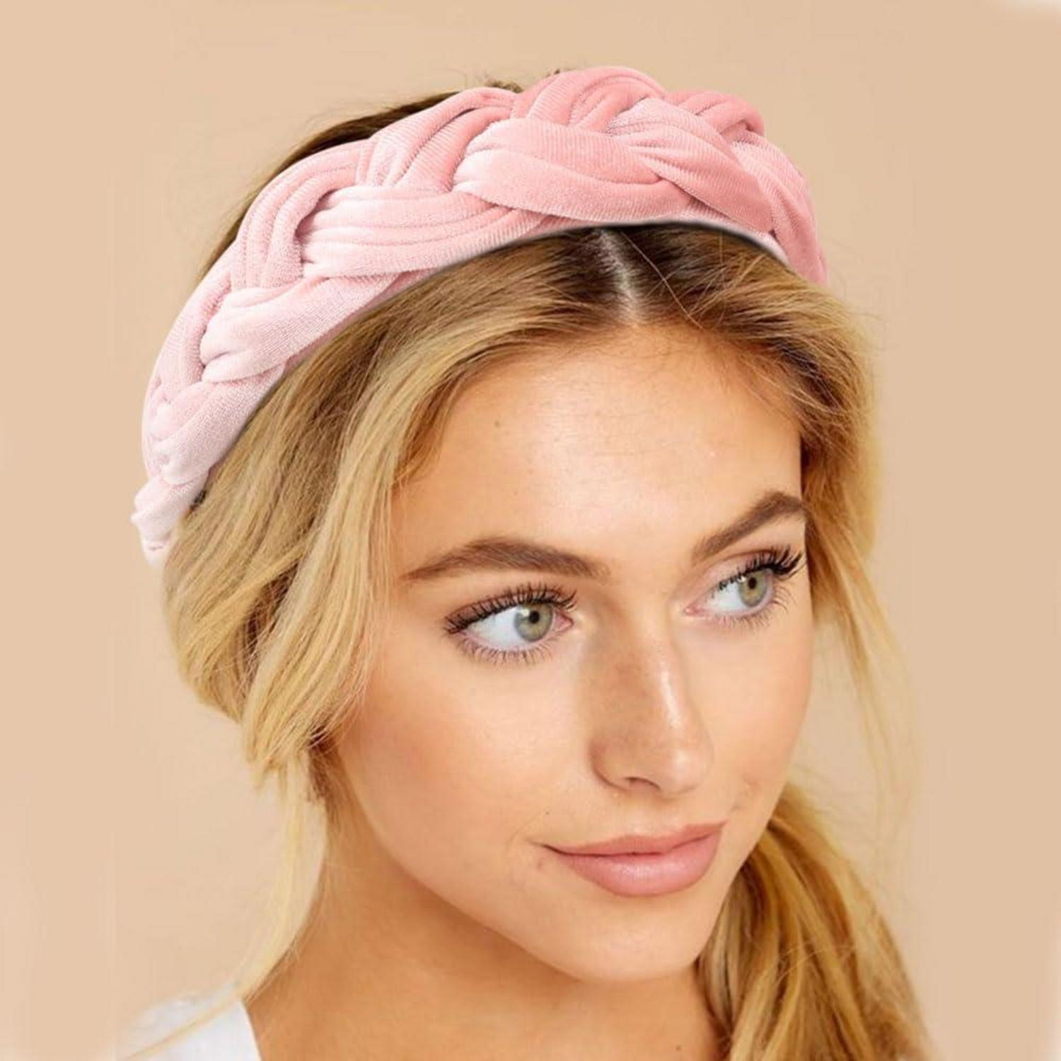 Geflochtenes Samt-Stirnband Trachten Vintage Haarreif Breit Pink
