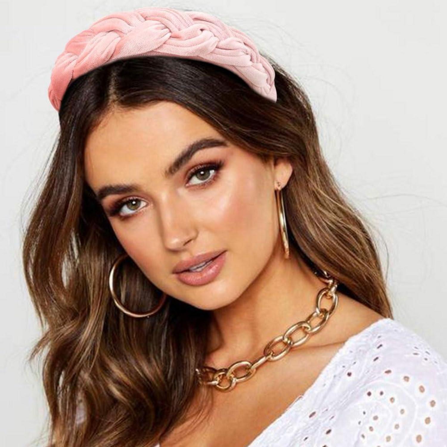Samt Geflochtenes Stirnband Damen Trachten Vintage Haarband Pink