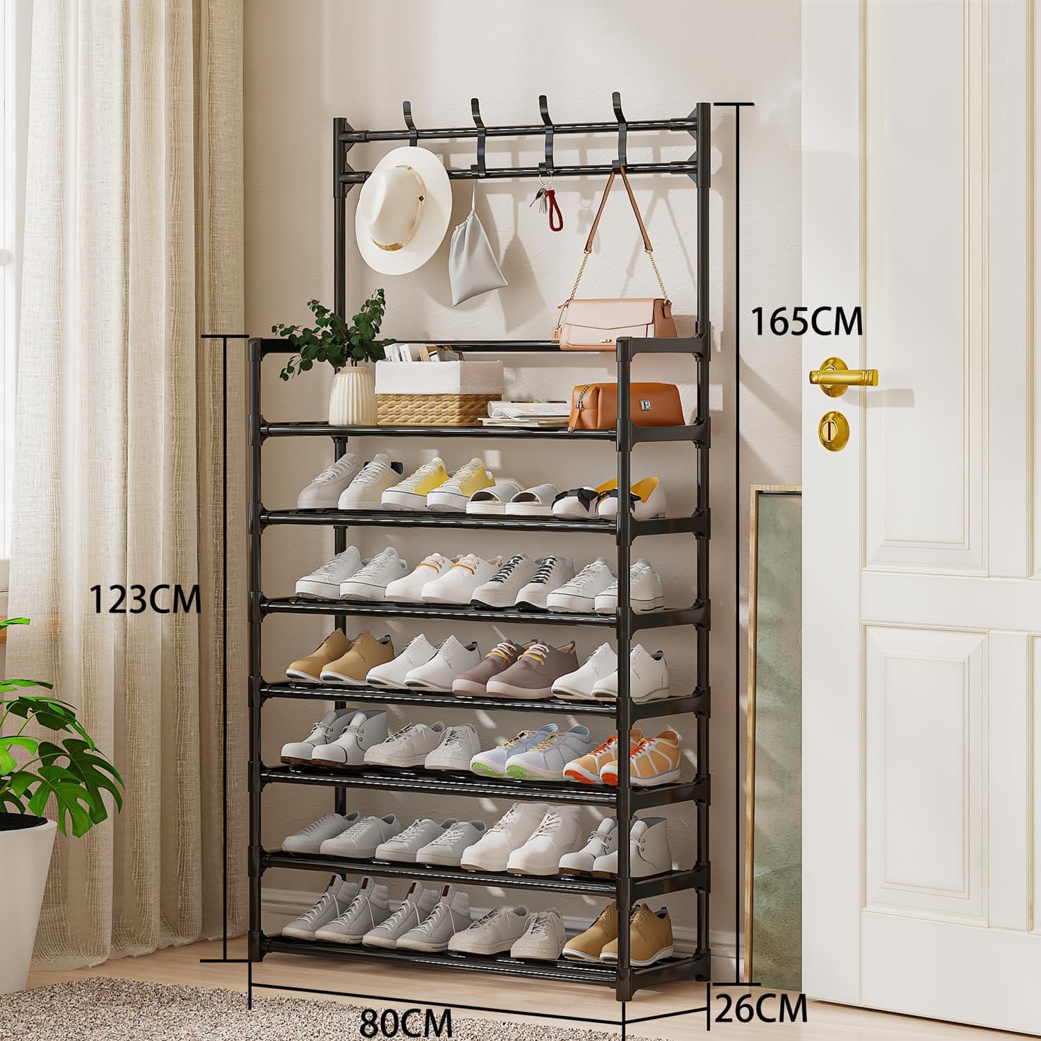 Schuhregal Schwarz Metall 7-Tier Schuh Organizer 80x26x165cm