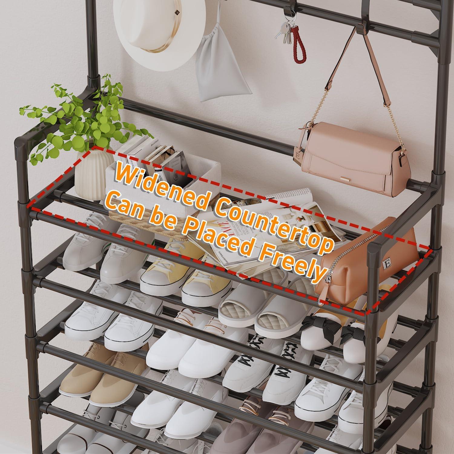 Schuhregal 7-Tier Schuhschrank Metall Schuhbank Organizer Hutablage 80x26x165cm