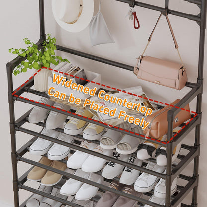 Schuhregal 7-Tier Schuhschrank Metall Schuhbank Organizer Hutablage 80x26x165cm