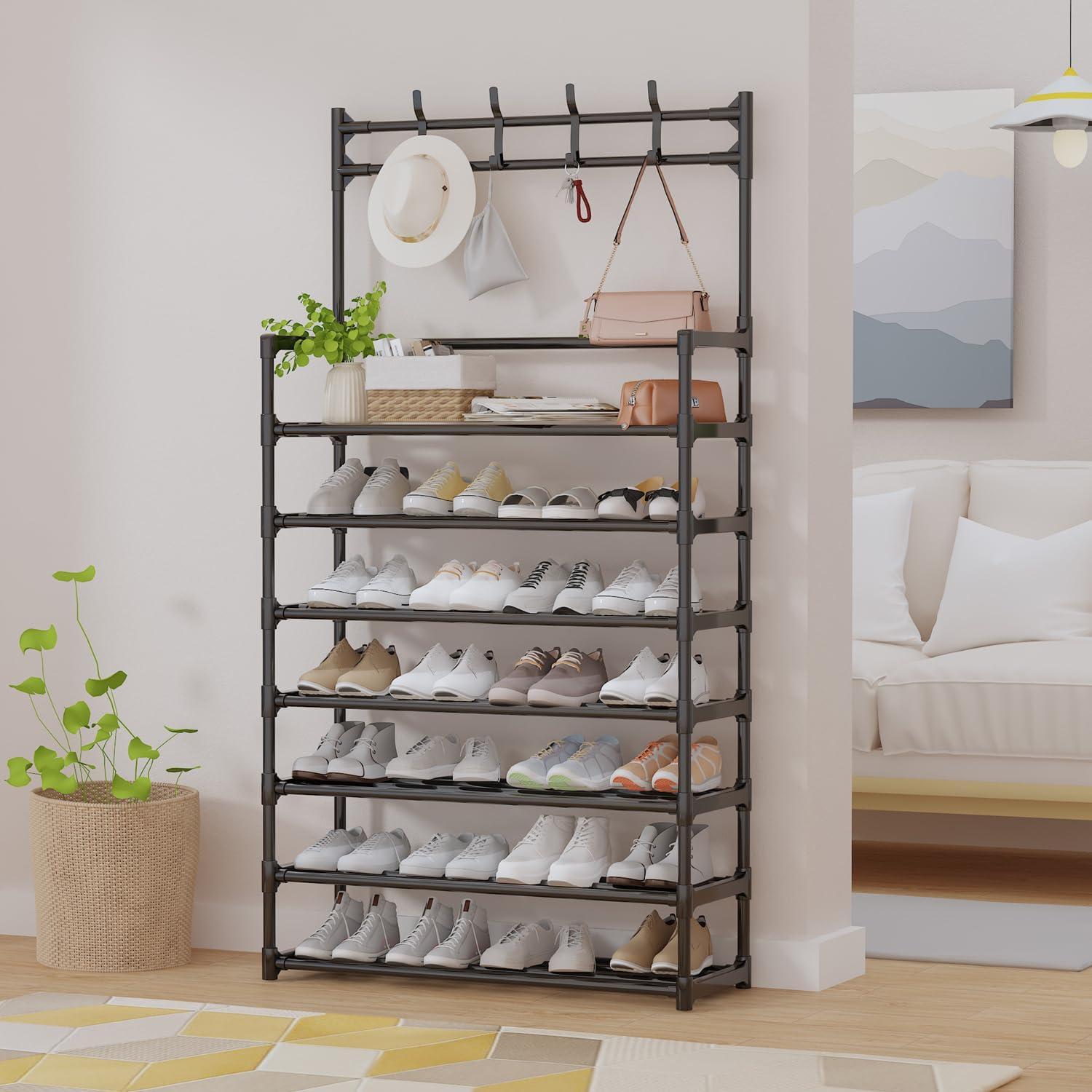 Schuhregal 7-Tier Schuhschrank Metall Schuhbank Organizer Hutablage 80x26x165cm