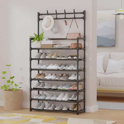 Schuhregal 7-Tier Schuhschrank Metall Schuhbank Organizer Hutablage 80x26x165cm