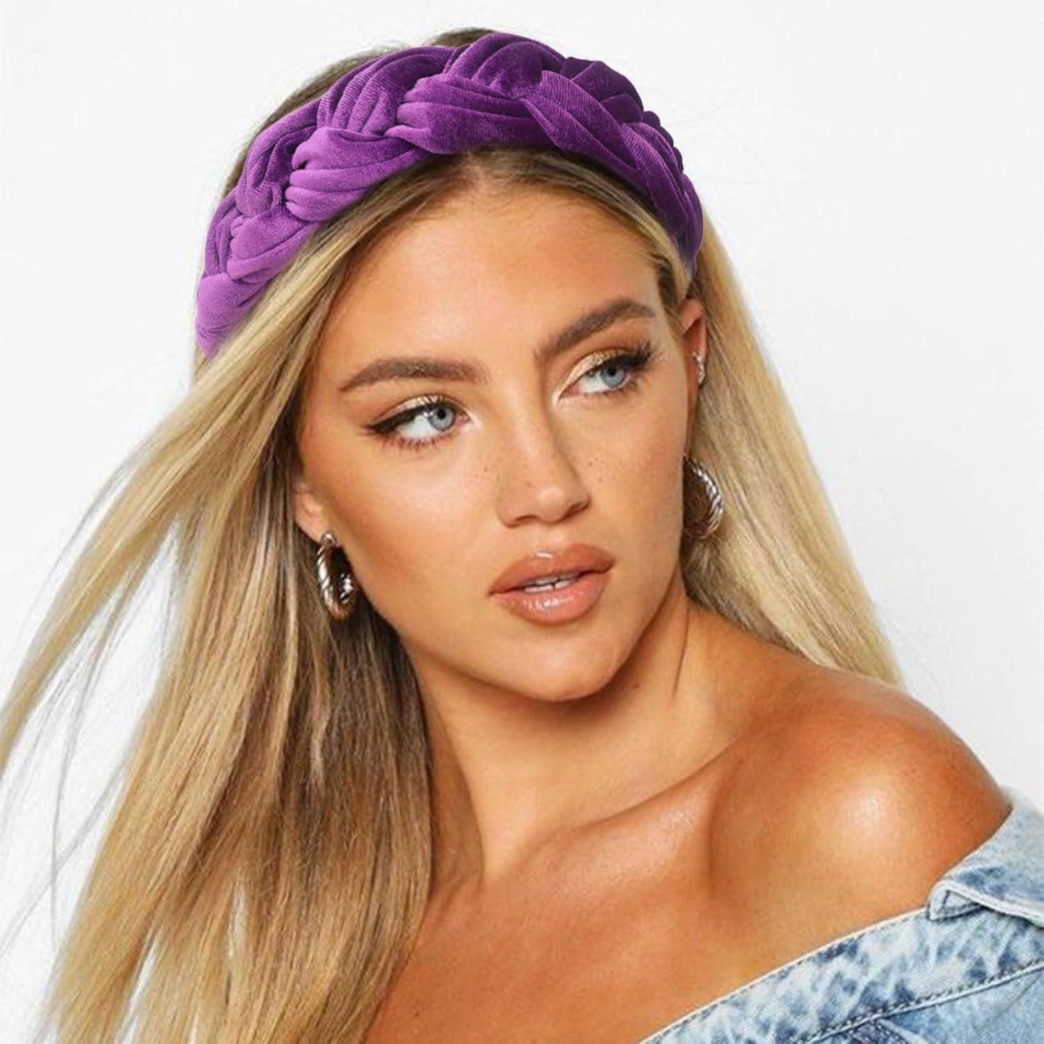Samt Geflochtenes Stirnband Trachten Vintage Haarreif Damen Purple