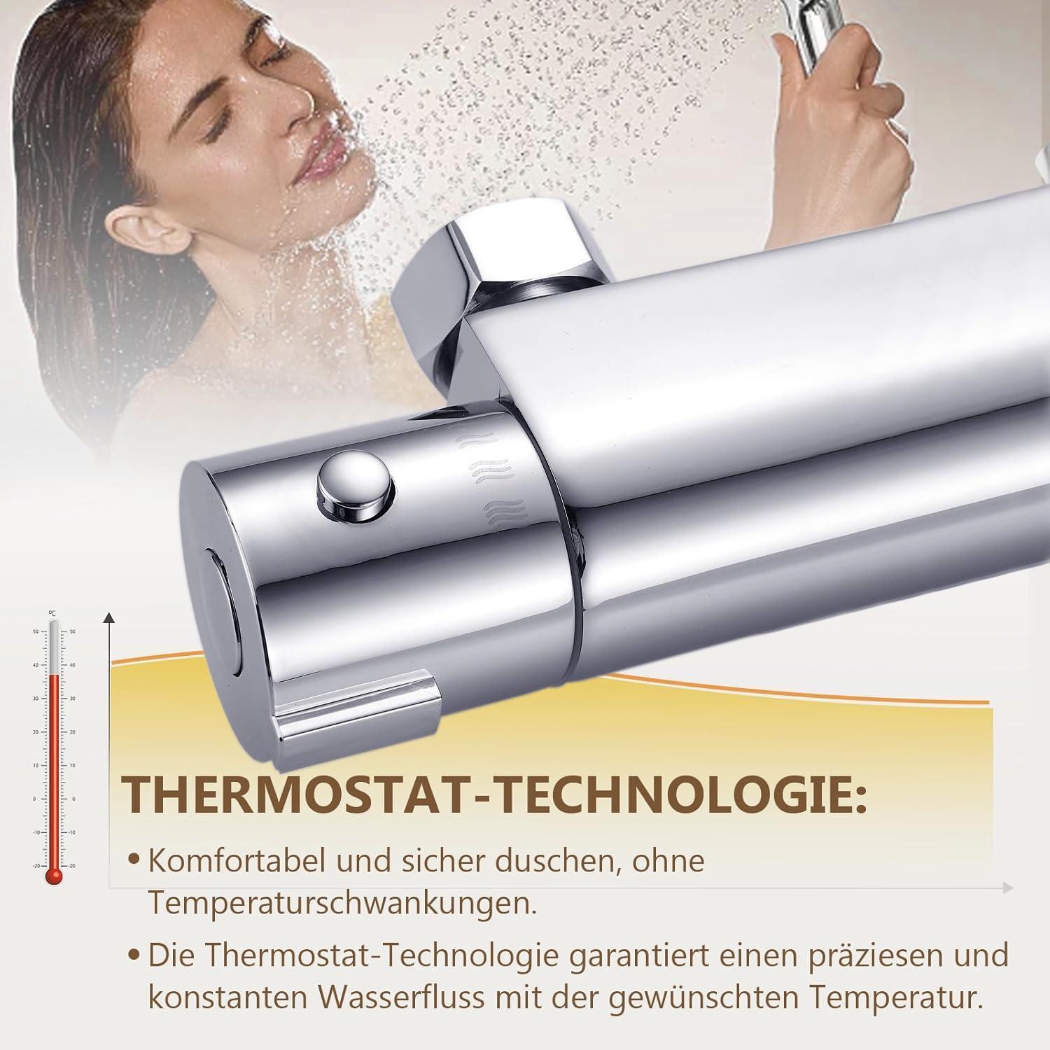 Duscharmatur Thermostat Aufputz Mischbatterie 2 Auslässe 38