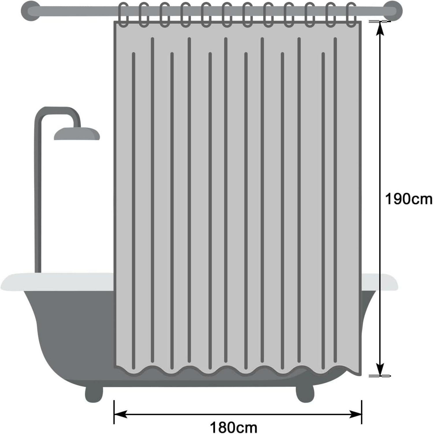 Duschvorhang Weiß 180x190cm Wasserdicht Textil Stoff Antischimmel + 12 Ringe