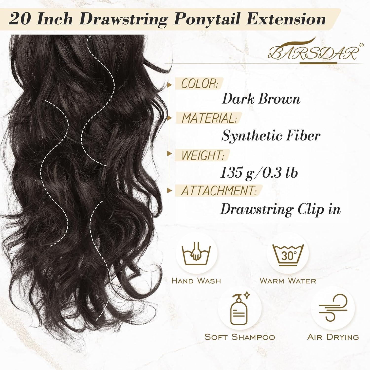 Dunkel Braun Lockige Pferdeschwanz Extensions 50cm Synthetik