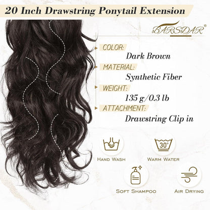 Dunkel Braun Lockige Pferdeschwanz Extensions 50cm Synthetik