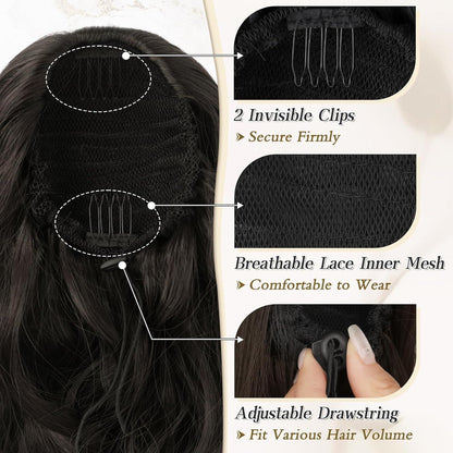 Lockige Ponytail Extension in Dunkelbraun - Synthetikhaar 50cm mit