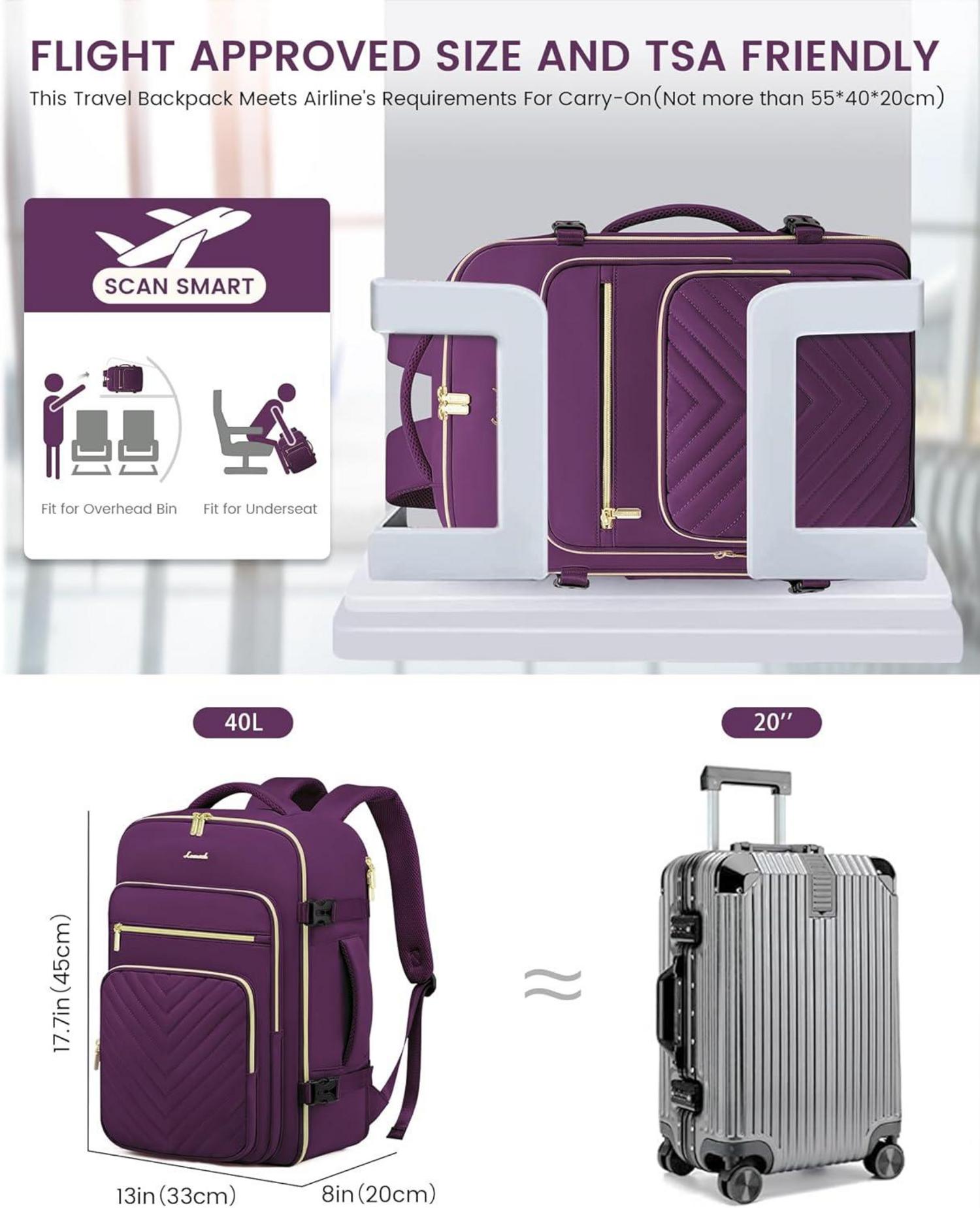 Handgepäck Rucksack Damen 40L Wasserdicht Violett Weekender