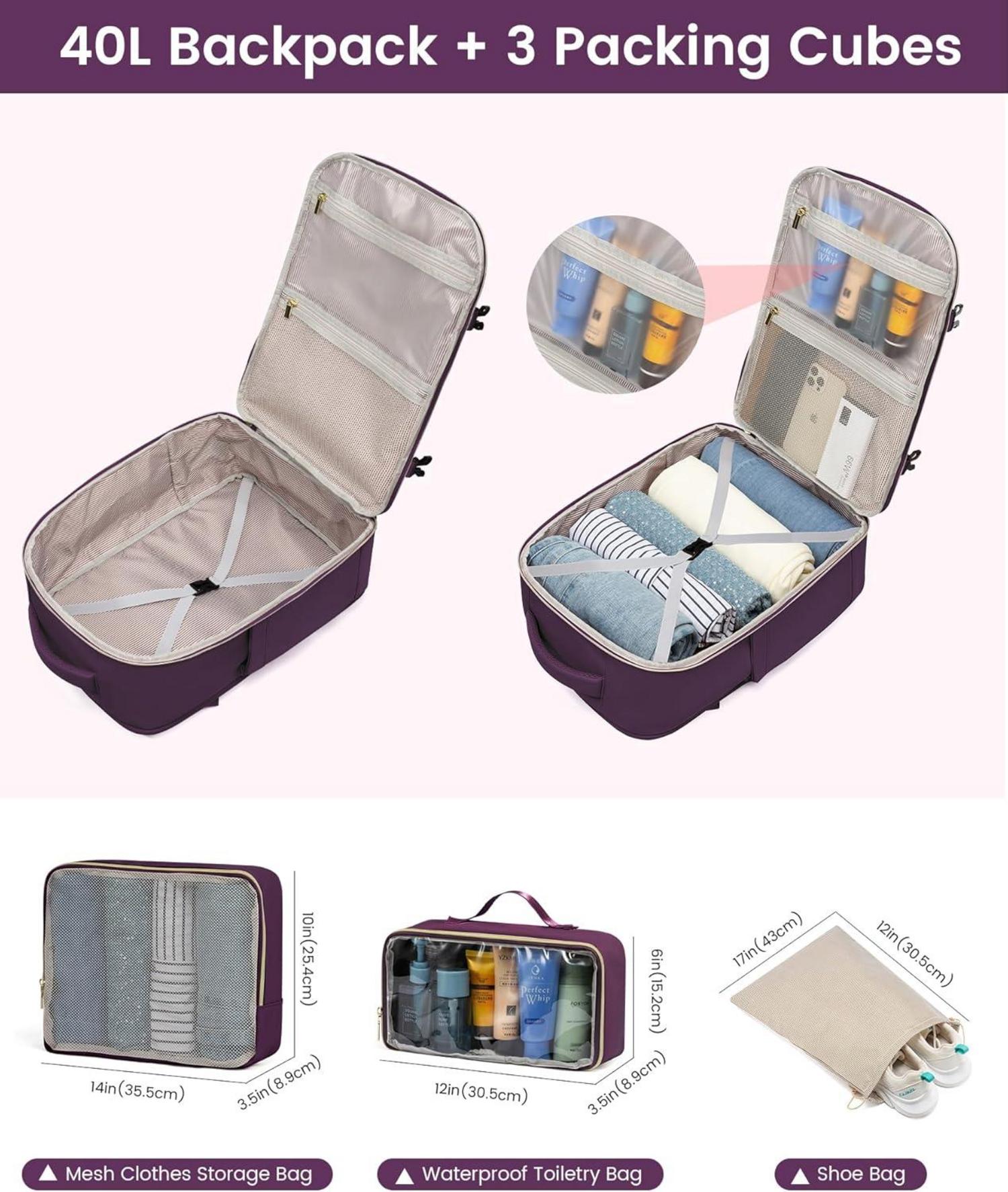 LOVEVOOK Reiserucksack Damen 40L Handgepäck Rucksack Violett 17 Zoll