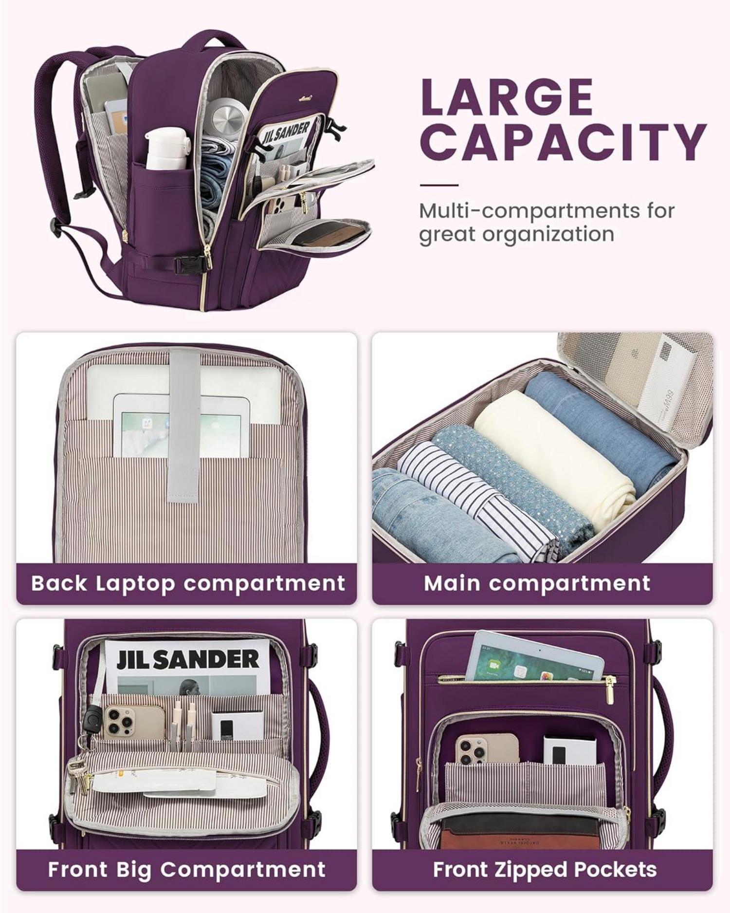 Reiserucksack Damen 40L Handgepäck Laptop Rucksack Violett