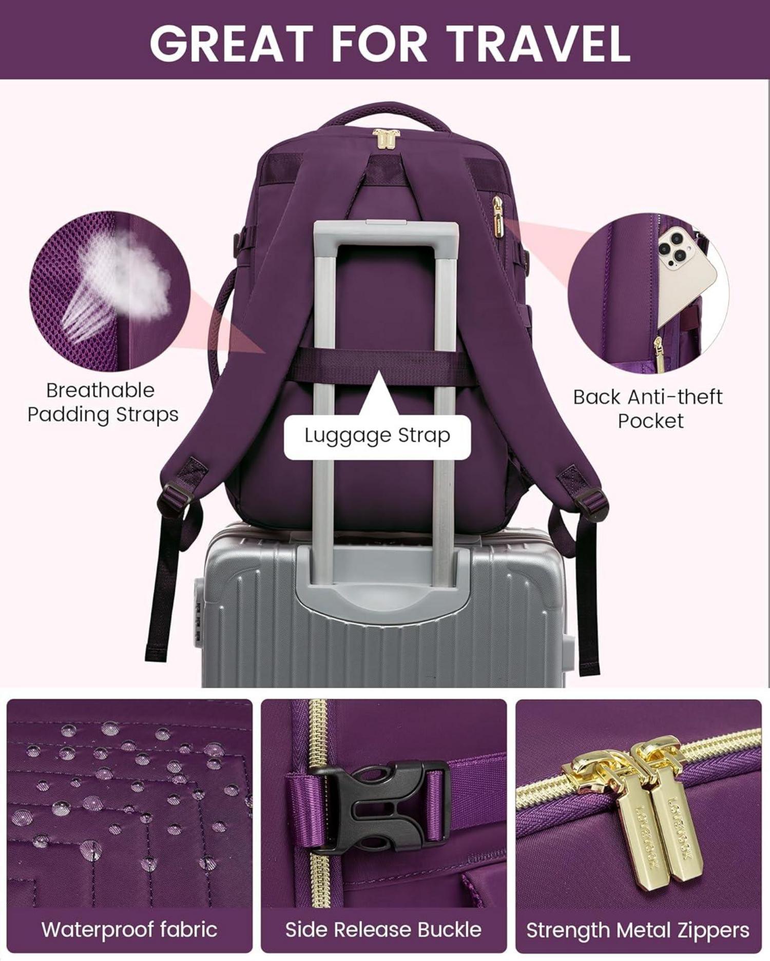 Reiserucksack Damen 40L Handgepäck Laptop Rucksack Violett