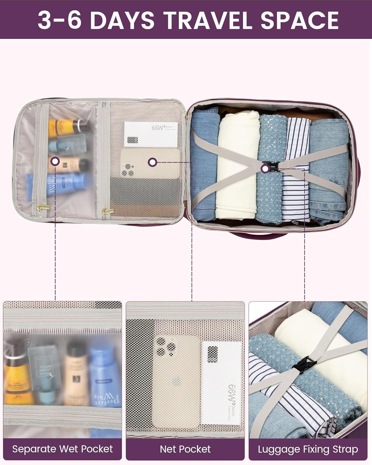 LOVEVOOK Reiserucksack Damen 40L Handgepäck Rucksack Violett 17 Zoll