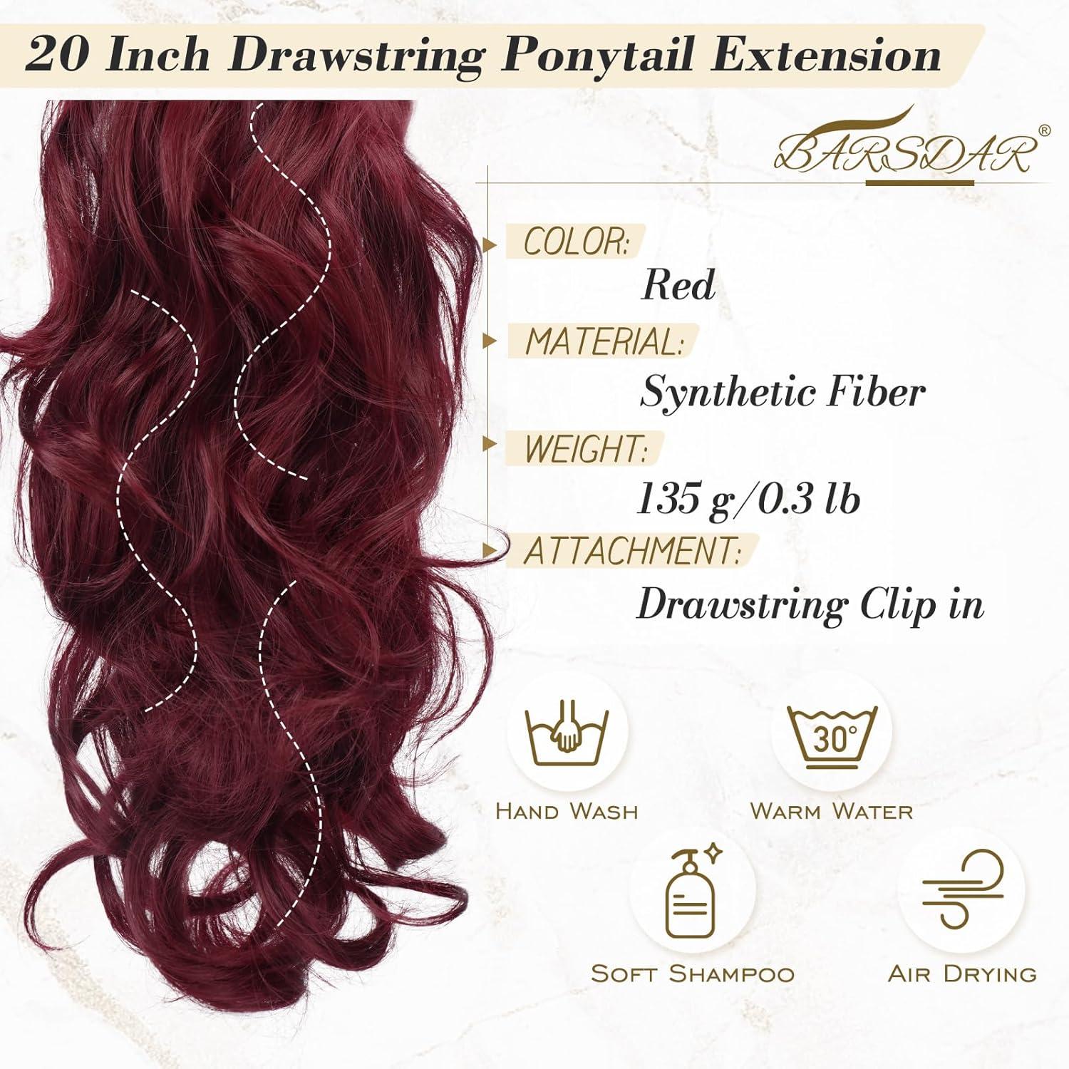 BARSDAR Gewellte Pferdeschwanz Haarverlängerung 50cm Rot mit