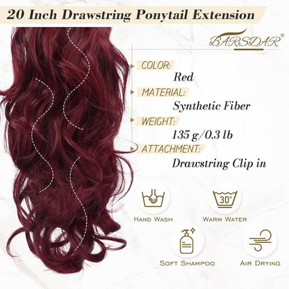 BARSDAR Gewellte Pferdeschwanz Haarverlängerung 50cm Rot mit