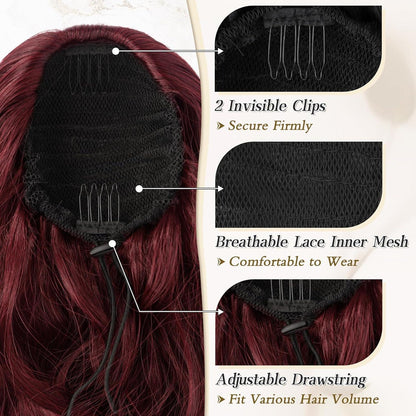 Gewellte Pferdeschwanz Extensions 50cm Rot Synthetik