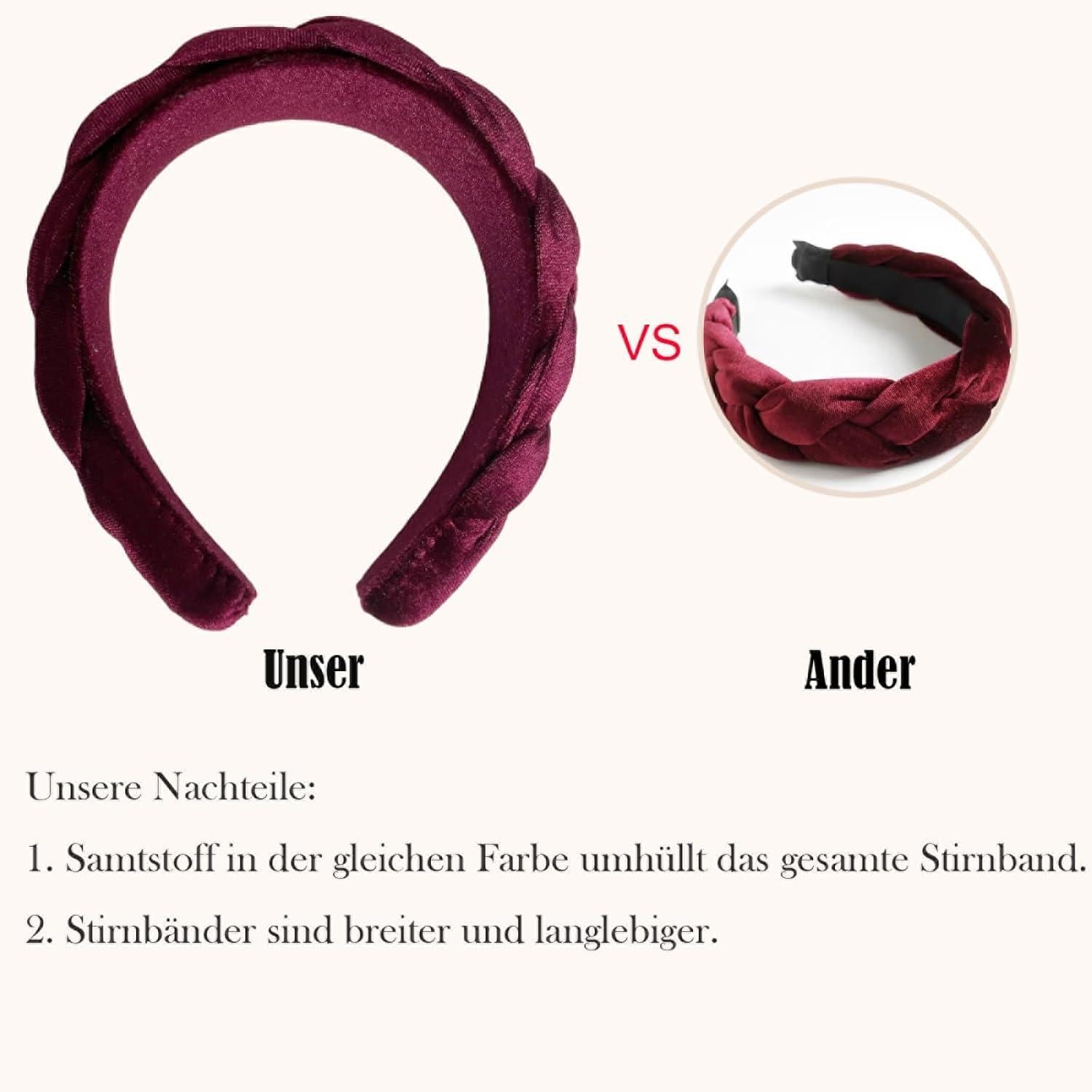 Samt Geflochtenes Stirnband Trachten Vintage Haarreif Damen Haarband 1pc Burgundy