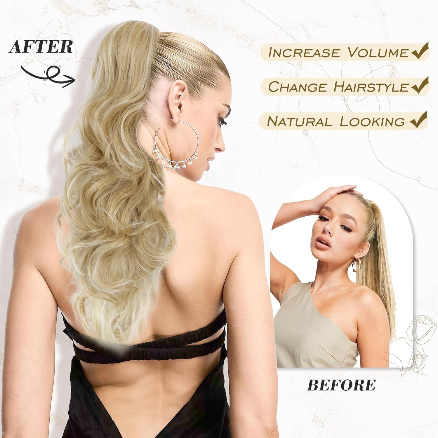 BARSDAR Pferdeschwanz Extensions Blond 50cm Lockige Haarverlängerung