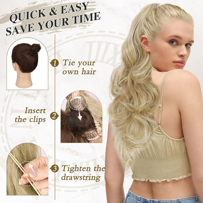 Blonde Lockige Pferdeschwanz Haarverlängerung 50cm Synthetik Clip Ponytail