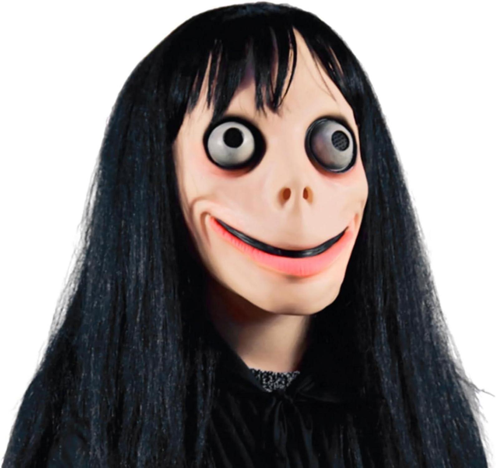 Capaneus MOMO Latex Halloween Maske Gruselige Horror Party Maske Schwarz Haar