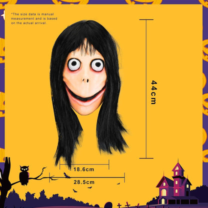 Gruselige MOMO Halloween Maske Latex Schwarz Haar Horror Party