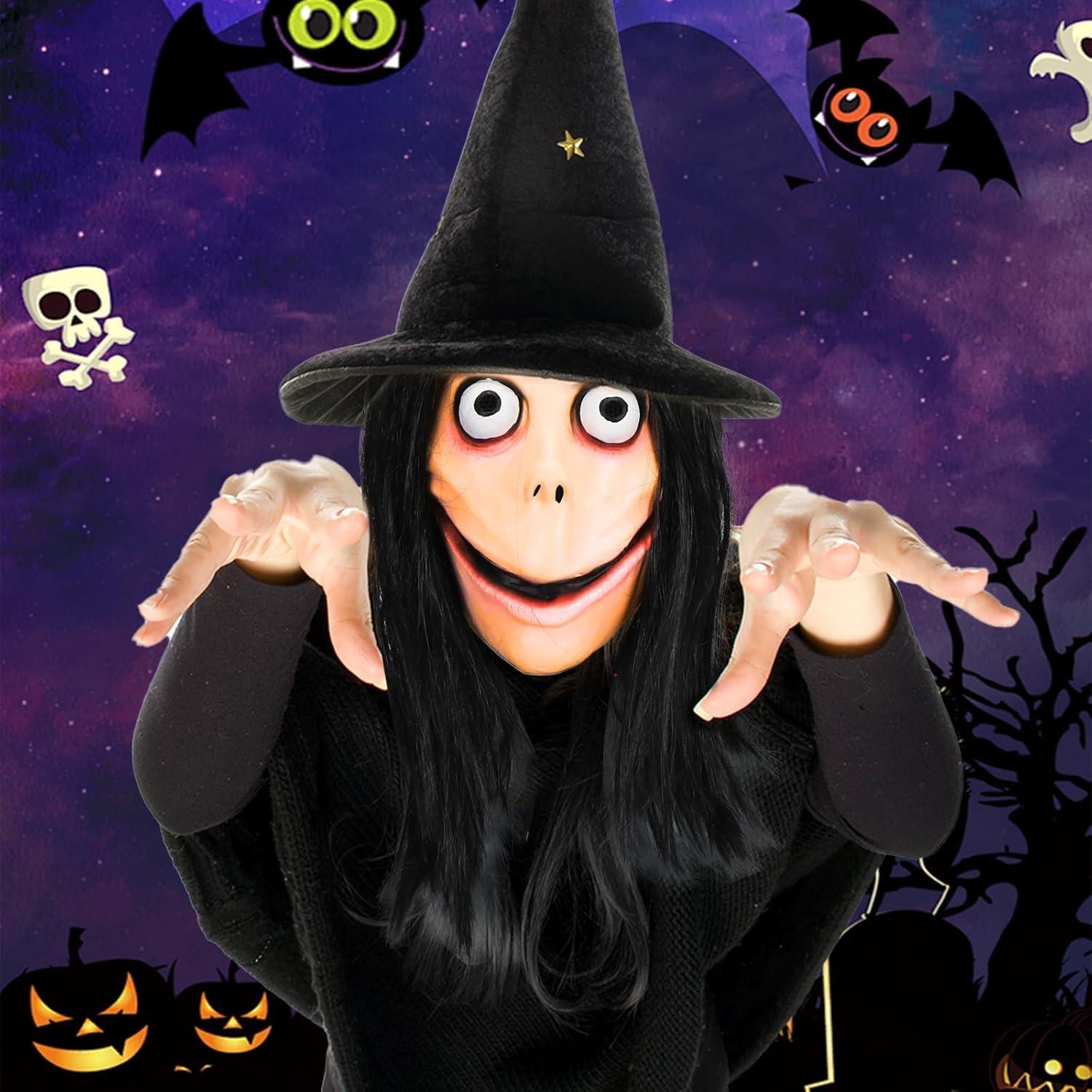 Gruselige MOMO Halloween Maske Latex Schwarz Haar Horror Party