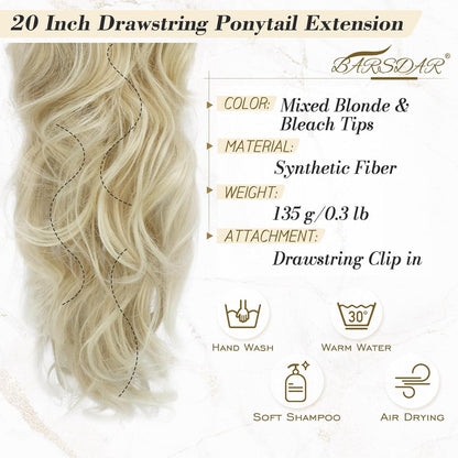 Lockige Pferdeschwanz Extensions 50cm Blond Synthetik