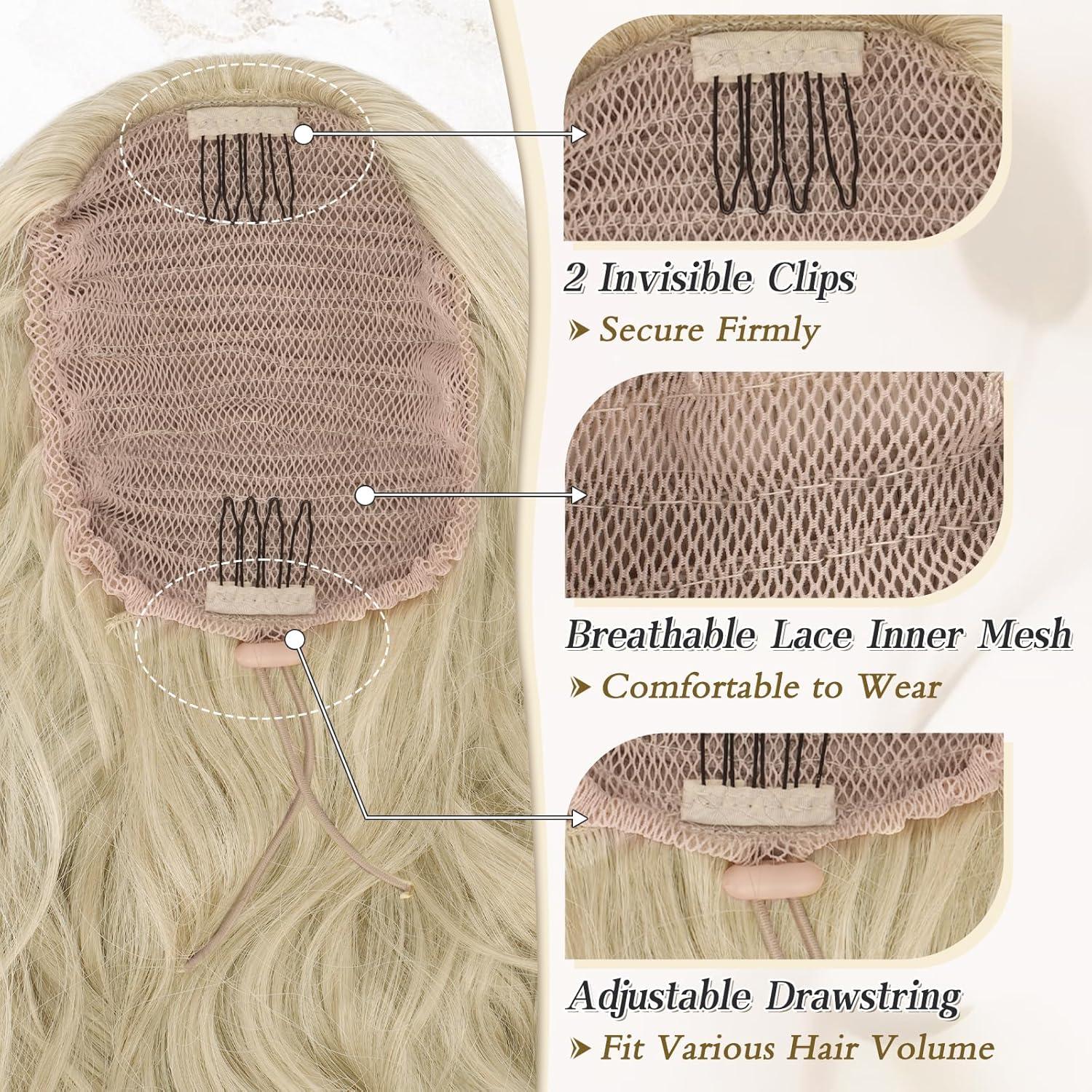 Lockige Pferdeschwanz Extensions 50cm Blond Synthetik Haarverlängerung