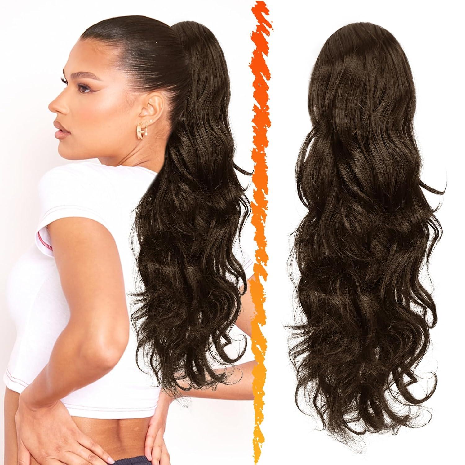 Lockiger Pferdeschwanz Haarverlängerung mit Kordelzug - Braun 50cm