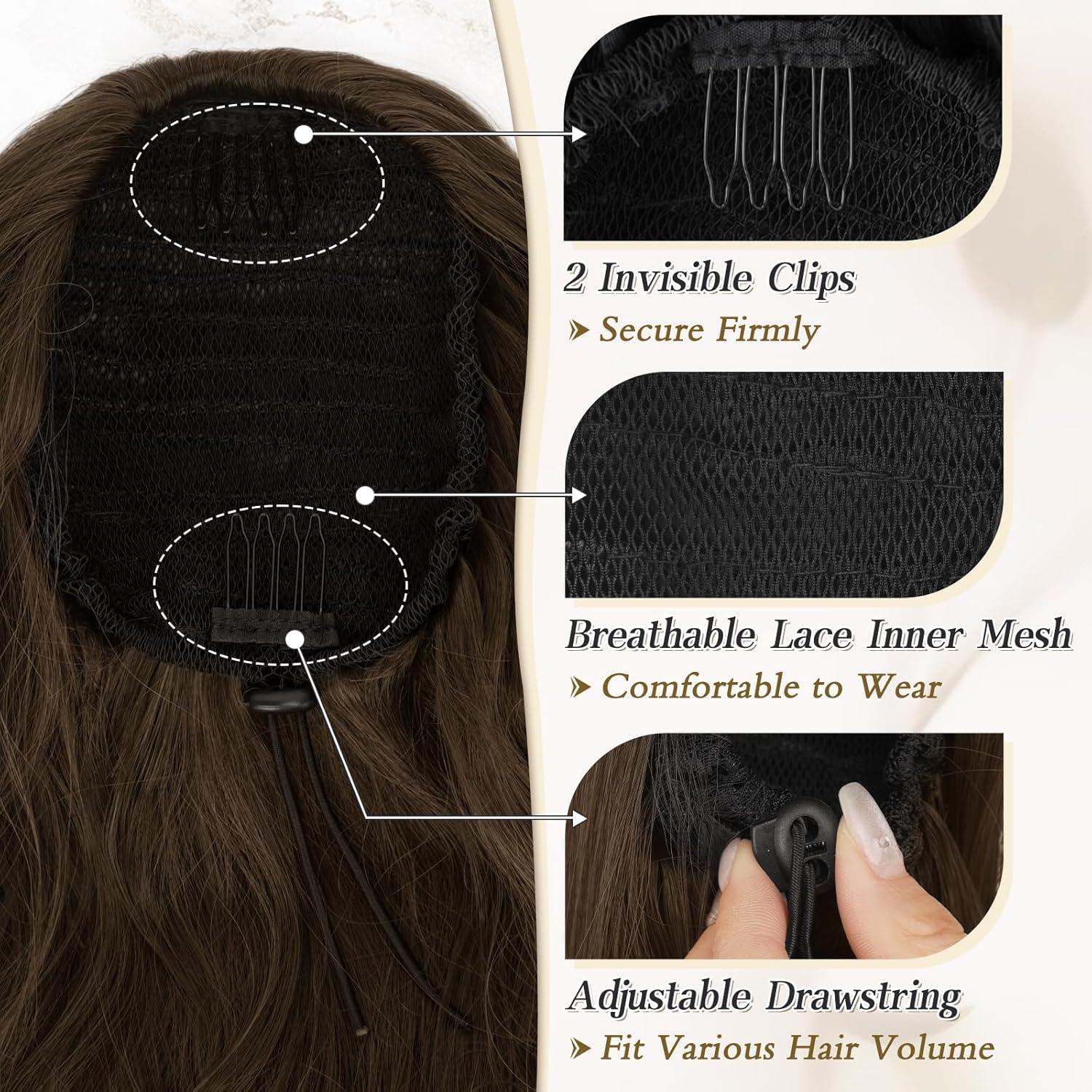 Lockiger Pferdeschwanz Haarverlängerung mit Kordelzug - Braun 50cm