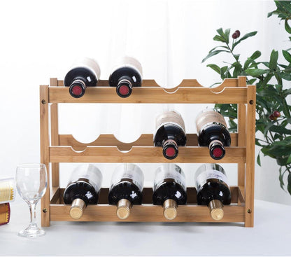 YunNasi Weinregal aus Bambus für Küche Bar Keller - 3 Etagen 12 Flaschen