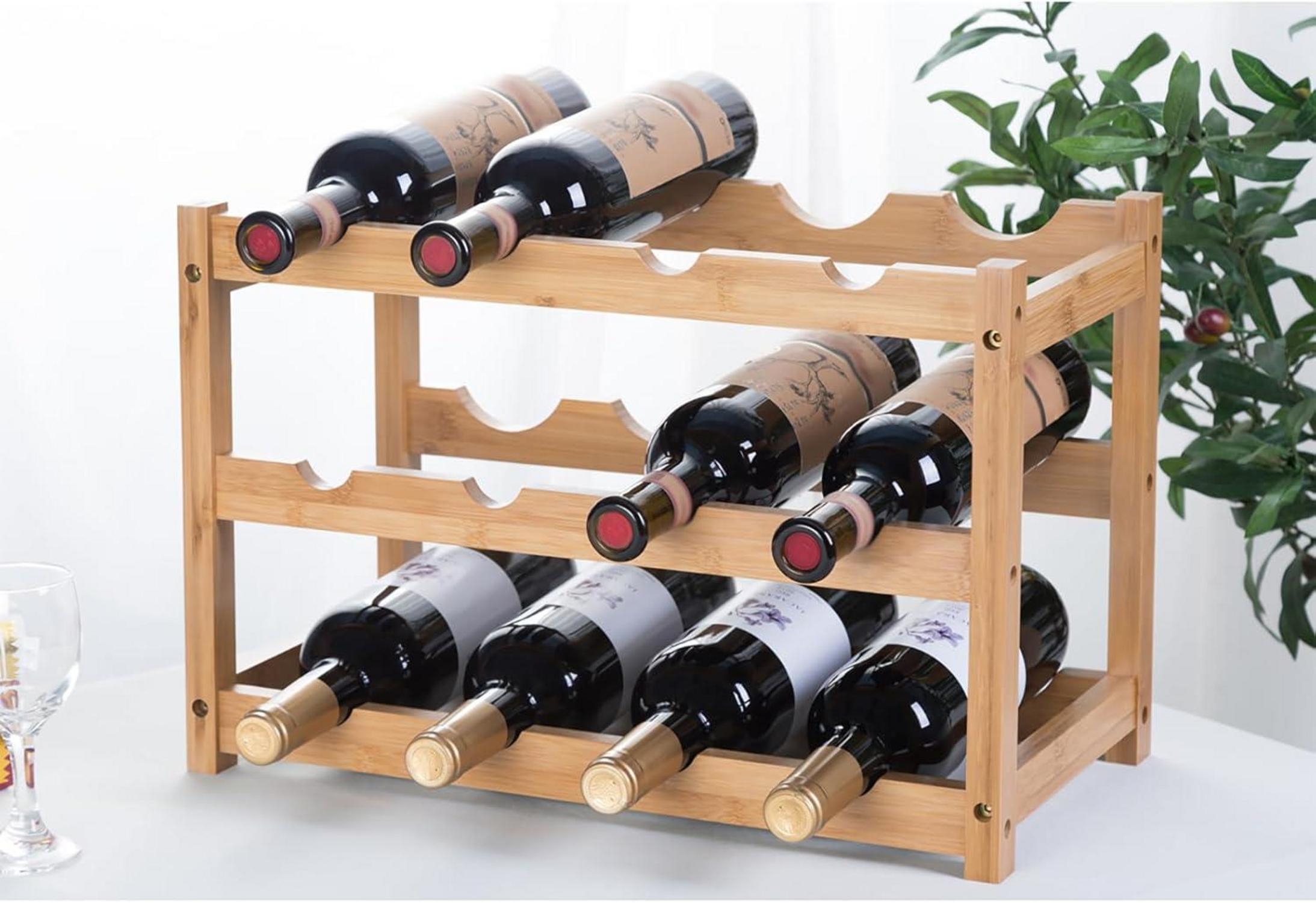 Weinregal Bambus Flaschenhalter Lagerung Küche Bar 3 Etagen