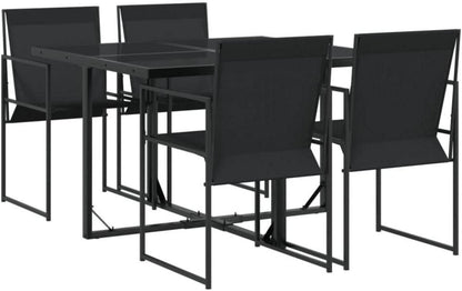 Garten Essgruppe 5-TLG. Tisch 4 Stühle Set Schwarz Textilene