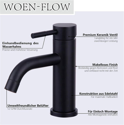 Wasserhahn Bad Einhand Schwarz Edelstahl Keramik für Waschtisch