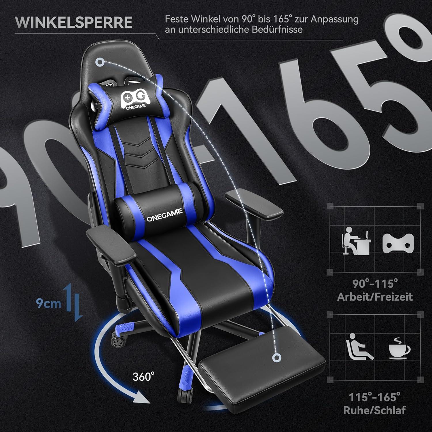 Großer Gaming Stuhl mit verstellbaren Armlehnen, PU-Leder, ergonomisch, belastbar 150KG