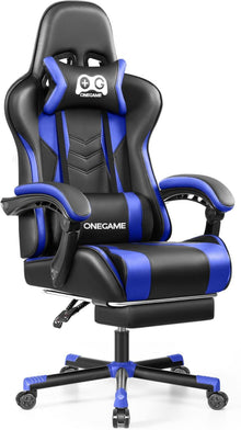 Gaming Stuhl mit Fußstütze und hoher Rückenlehne in Schwarz-Blau