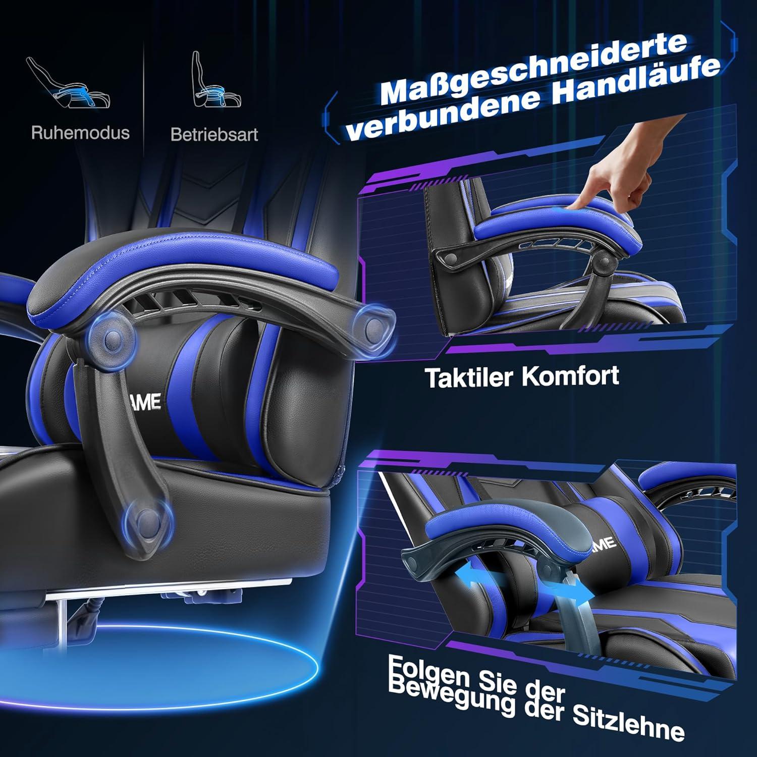 Gaming Stuhl mit Fußstütze hohe Rückenlehne PU-Leder ergonomischer