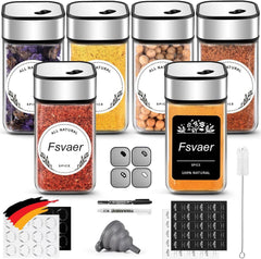 Gewürzgläser Set 6-teilig mit Streueinsatz, Drehdeckel und Trichter