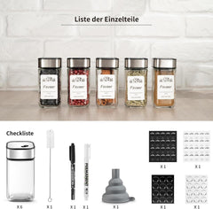 6 Gewürzdosen Set 120ML Edelstahl-Glas mit Streueinsatz