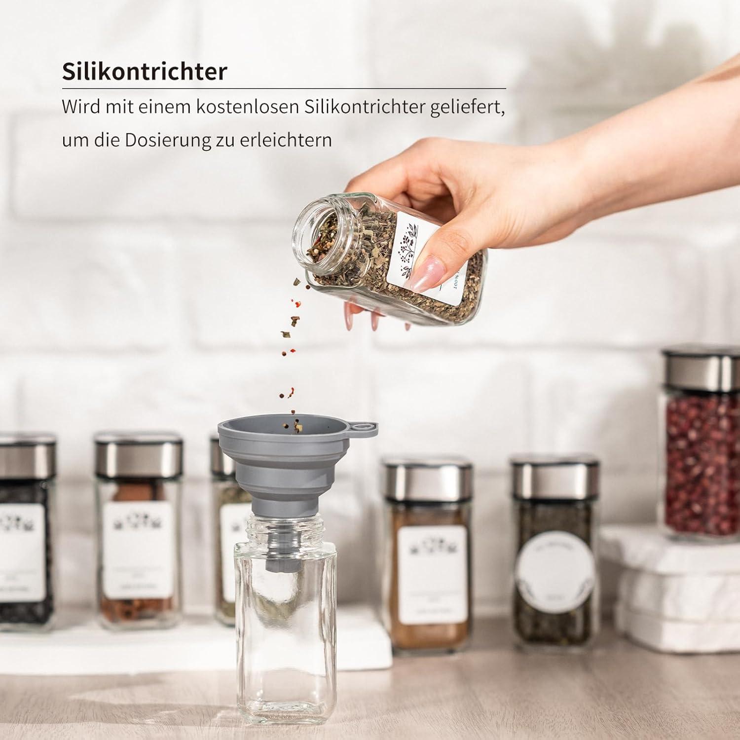 Gewürzgläser Set 6-teilig 120ML Streueinsatz Drehdeckel Trichter Etikett