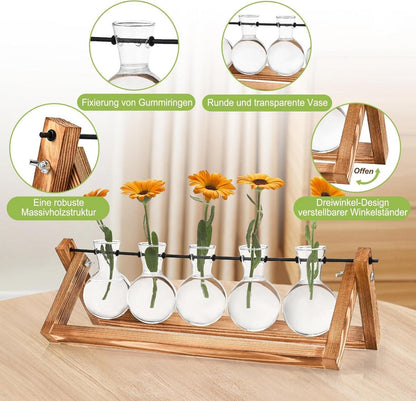 Vintage Glasvase mit Holzständer für Pflanzenliebhaber