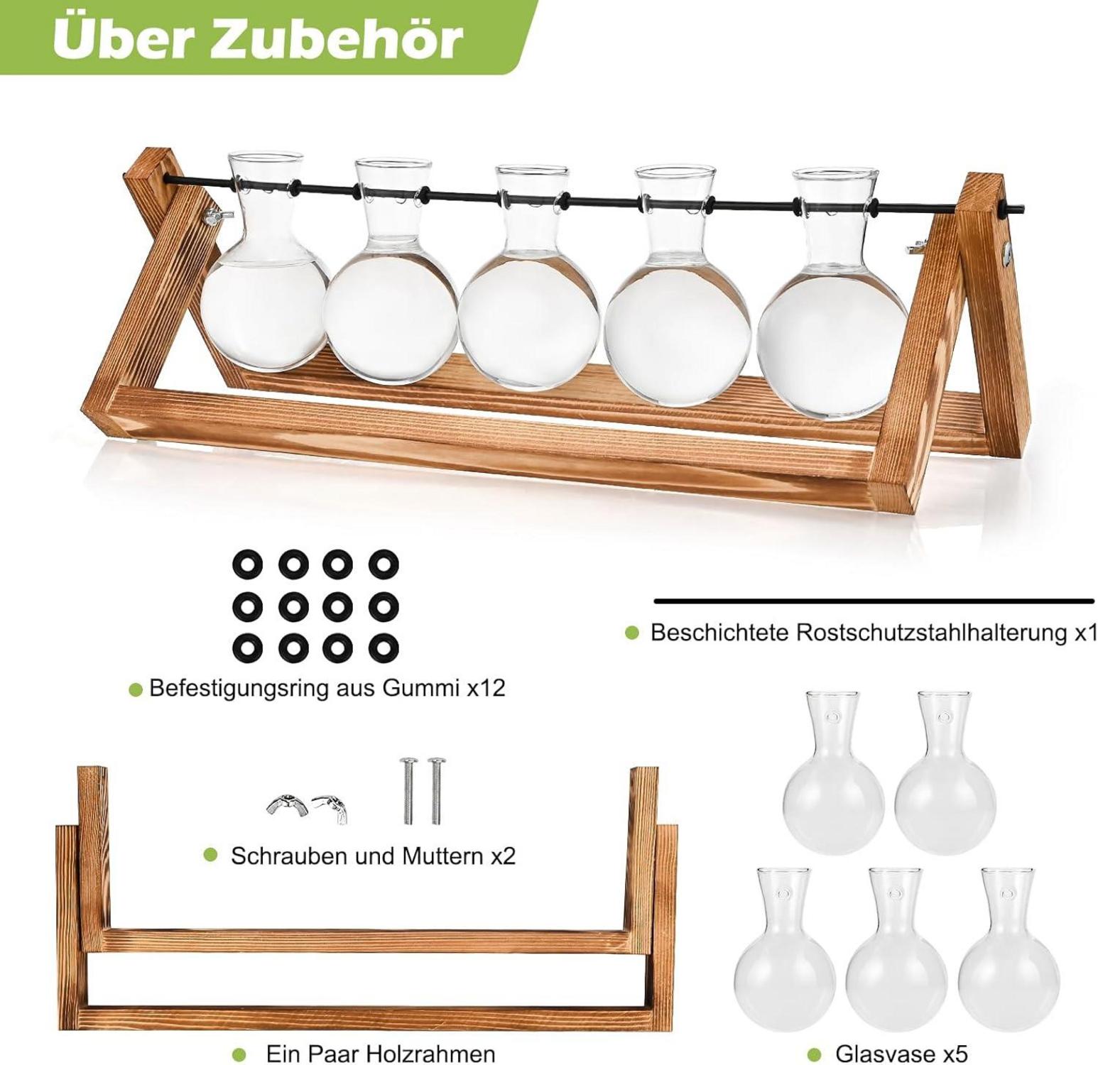 Vintage Kleine Vasen mit Holzständer - Hyindoor Glasvase für Tischdeko