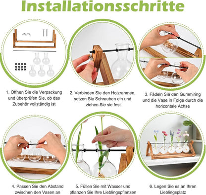 Vintage Glasvase Holzständer Tischdeko Büro Wohnzimmer
