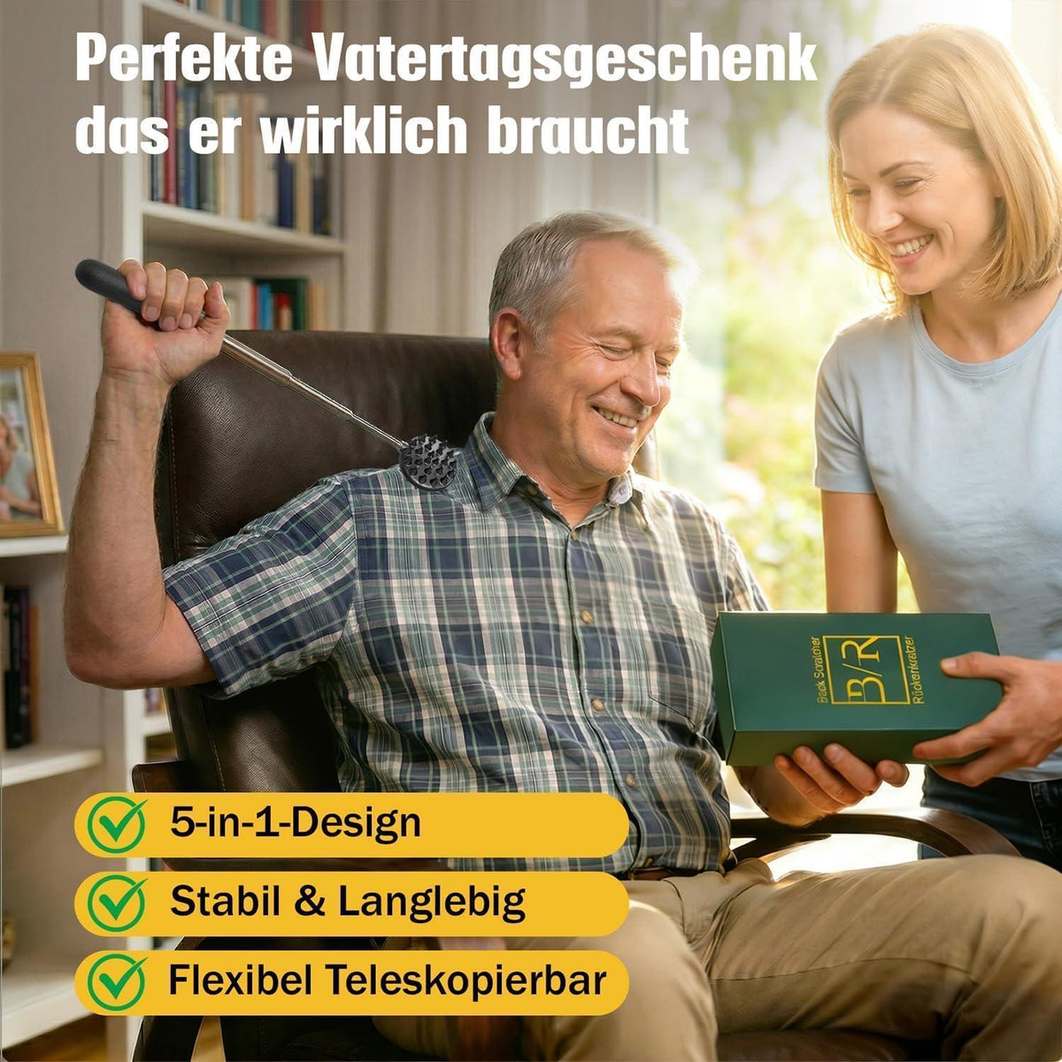 Rückenkratzer Ausziehbar mit 5 Aufsätzen – Perfektes Geschenk für Männer