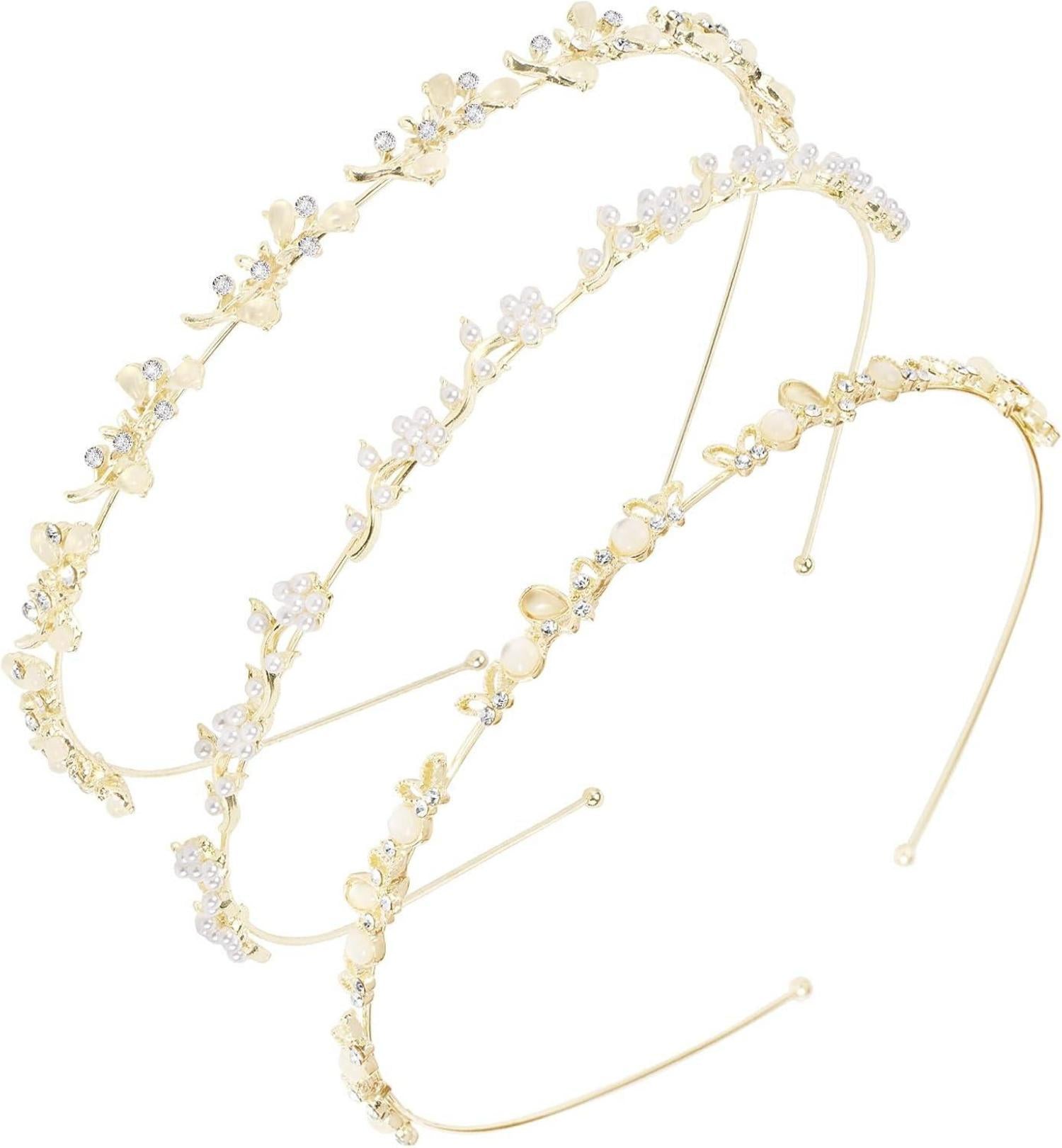 Braut Stirnband Perlen Strass Haarreif 3Stk Damen Mädchen Haarreifen
