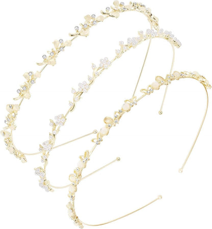 Braut Stirnband Perlen Strass Haarreif 3Stk Damen Mädchen Haarreifen