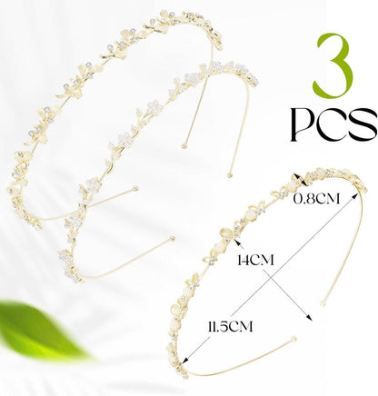3er Set Perlen Strass Haarreif für Damen und Mädchen