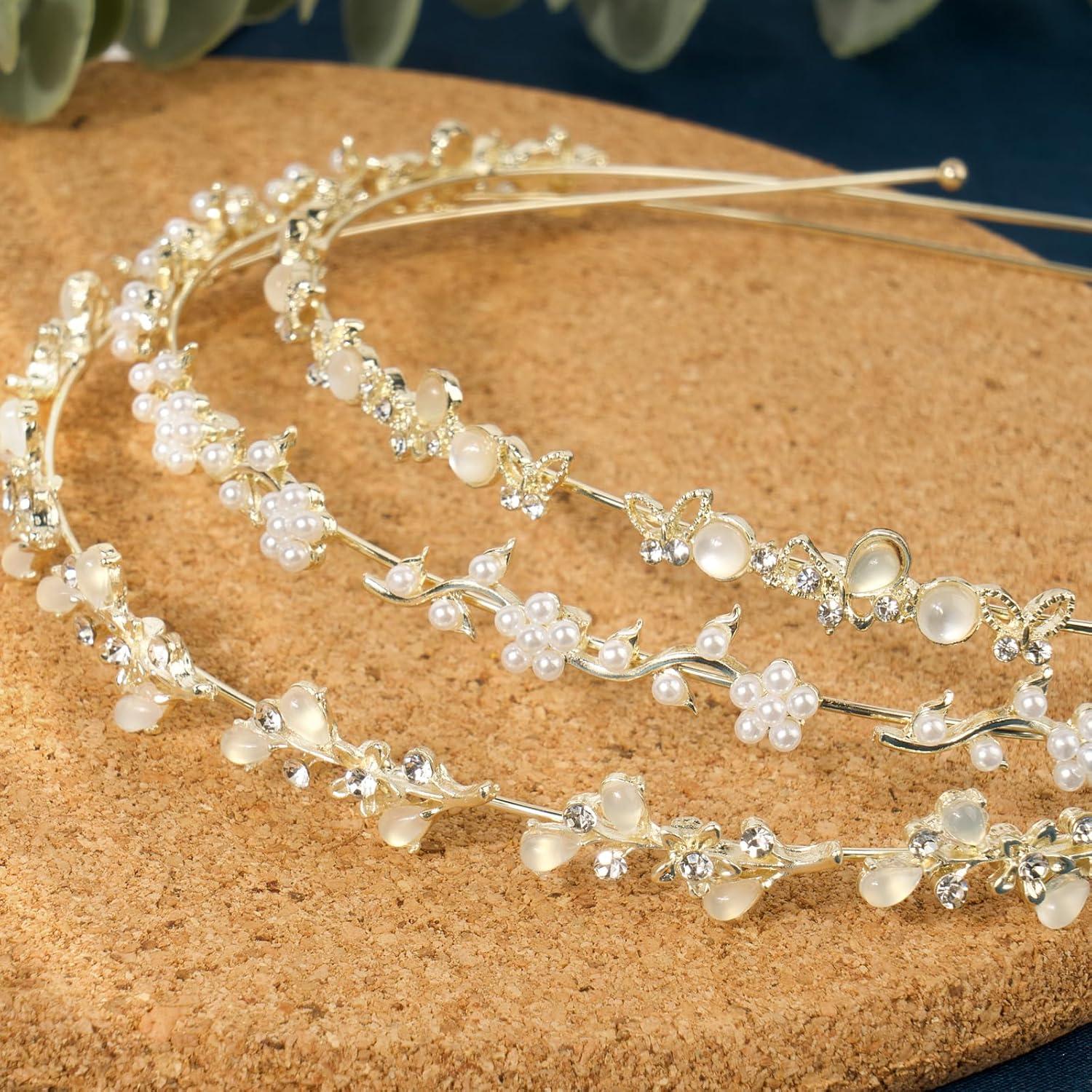 Braut Stirnband Perlen Strass Haarreif 3Stk Damen Mädchen Haarreifen