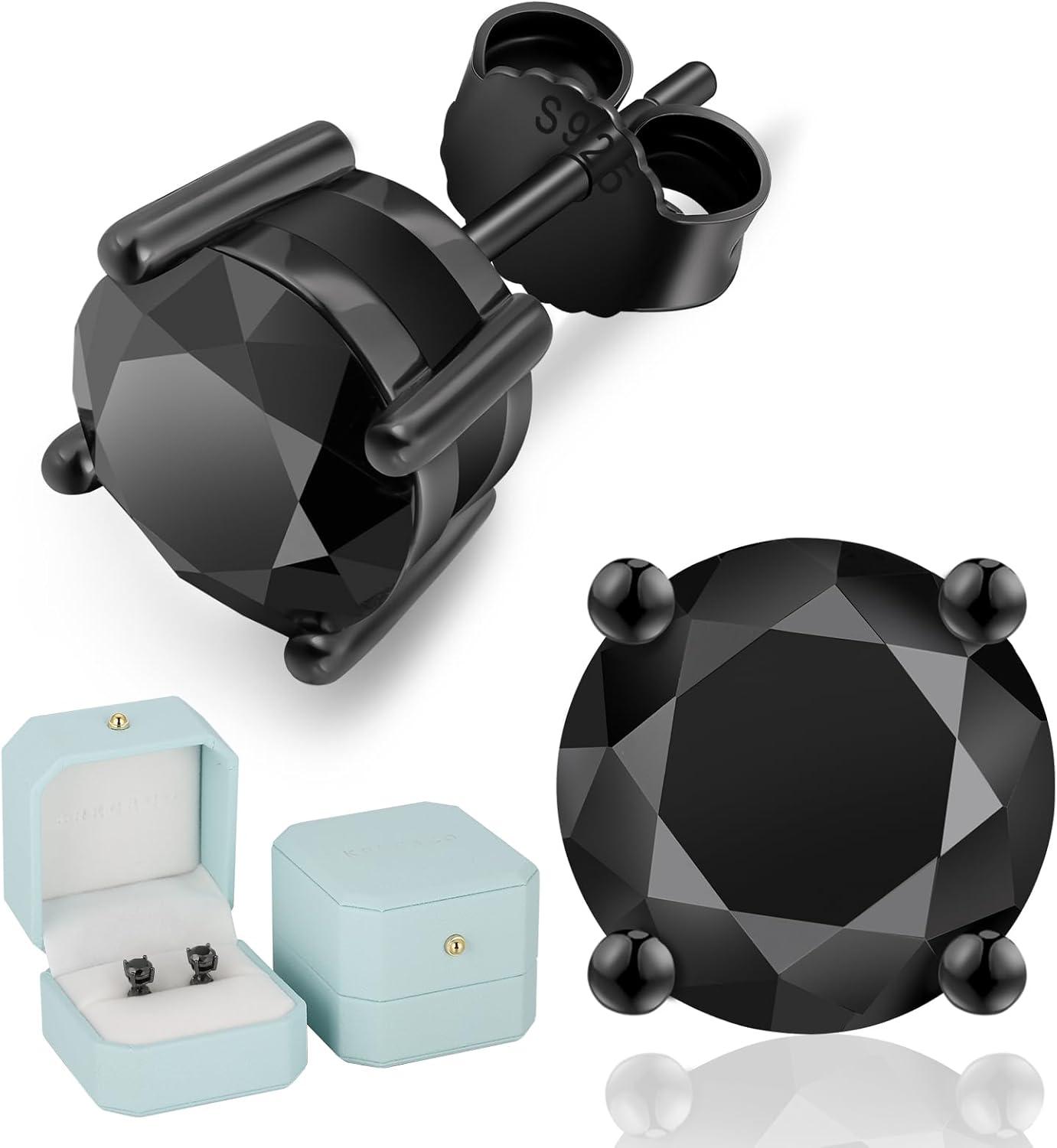 Moissanite Ohrringe Silber 925 3,0 ct VVS1 D Farbe 7,5 mm Schwarz
